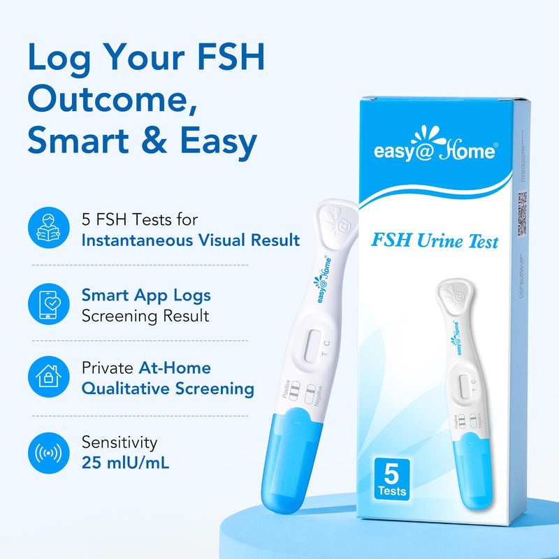 Easy@Home FSH Test Kit for Women: 5 Midstream Urine Tests | Female Health Testing; Qualitative Yes/No Results; Quick and Convenient At-Home Use