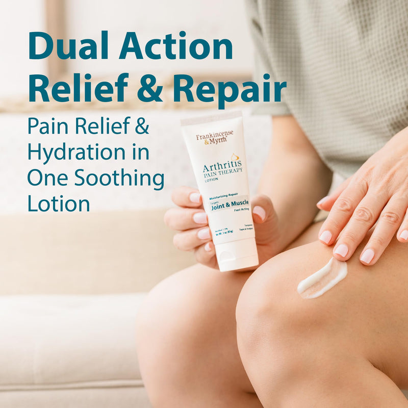 Frankincense & Myrrh Arthritis Pain Therapy Lotion, Joint & Back Relief 3oz | Deep penetrating relief. Menthol + 9 essential oils soothe sore joints, muscles, tendons & back pain. Fast Acting. Try today. 1 pack