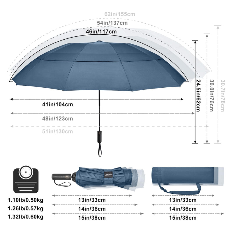 G4Free 54 Inch Inverted Windproof Umbrella with Wooden Handle + 62 Inch Large Golf Umbrella Compact Reverse Travel Umbrella, Portable & Durable for Rain