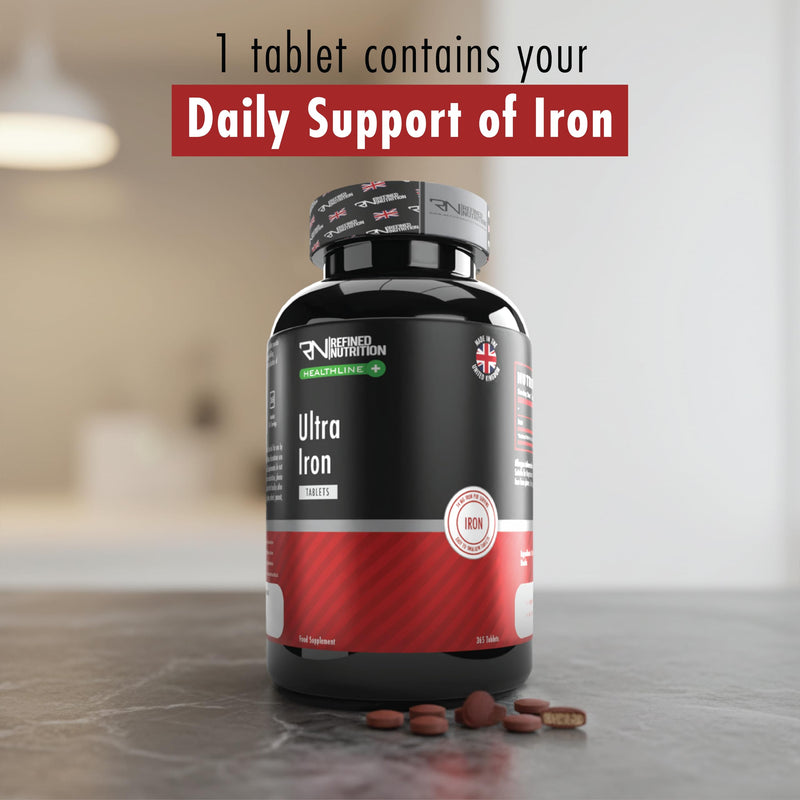 Refined Nutrition Iron Tablets 14mg, 365 Vegan Tablets for 1 Year Supply, Ferrous Fumarate Supplement to Reduce Tiredness and Fatigue, Halal Certified, UK Made