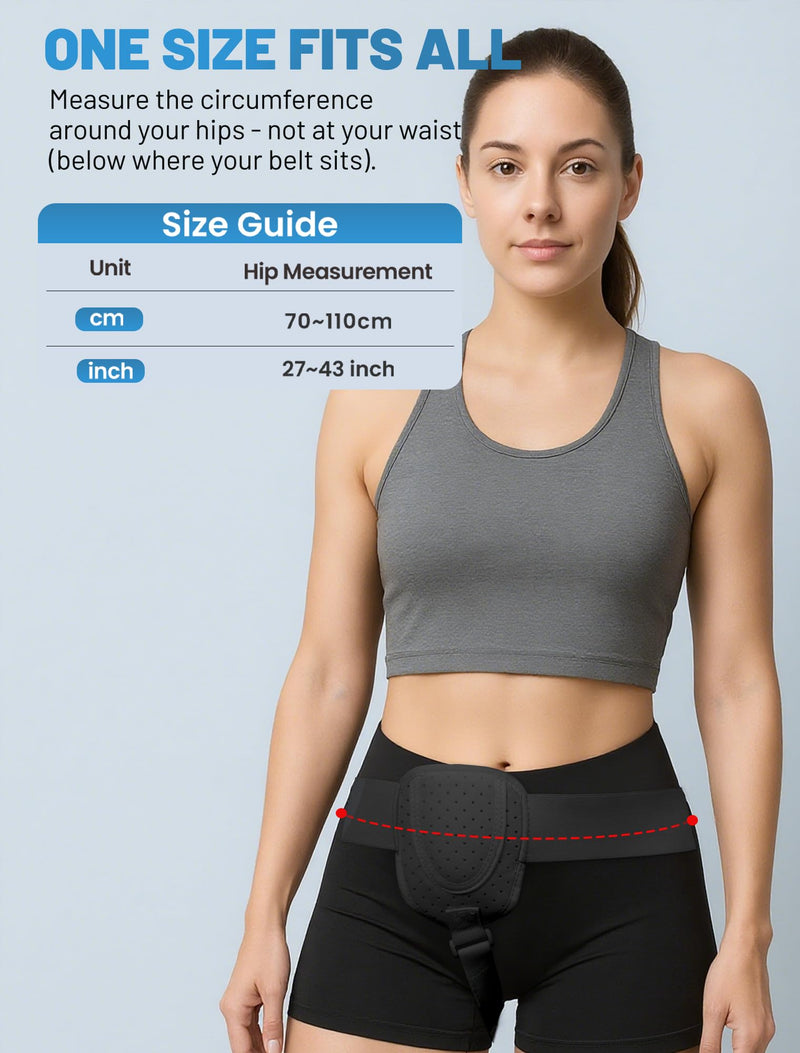Hernia Belts for Women Inguinal, Hernia Belt for Women, Inguinal Hernia Support for Left or Right Side, Comfortable Adjustable Waist Strap with Removable Compression Pads, Black