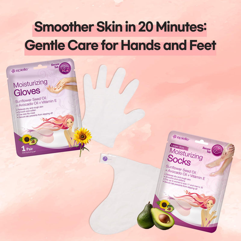 [Australia] - Epielle Moisturizing Hand & Foot Masks 12 Pairs, Soften Dry Hands & Cracked Heels with Sunflower Seed Oil & Avocado Oil, Korean Skin Care, Spa Self Care Gifts for Women, 6 Gloves & 6 Socks 