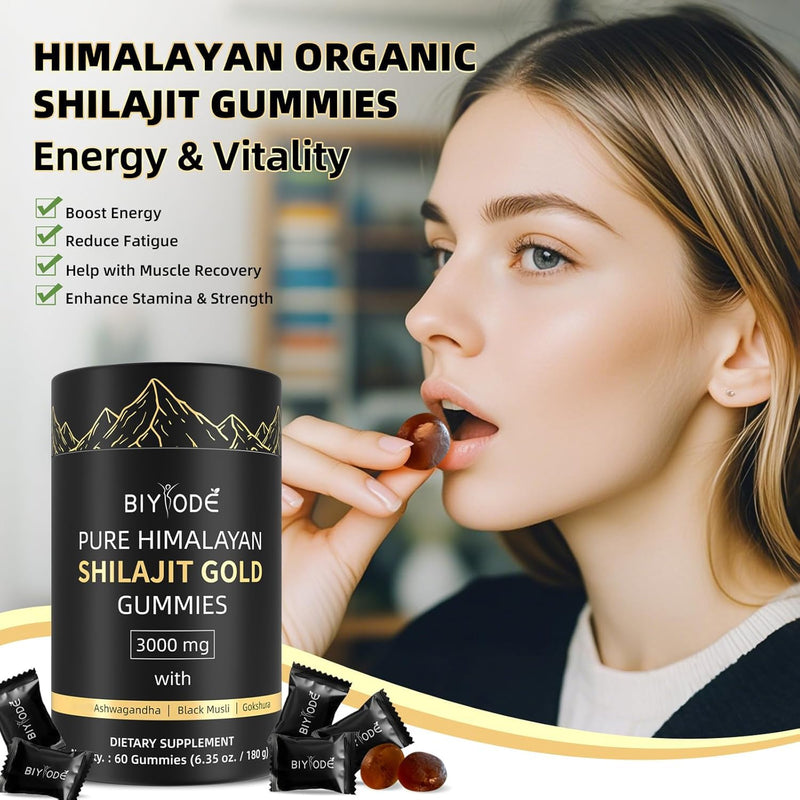 [Australia] - Shilajit Gummies: Pure Shilajit Himalayan Rich in Ashwagandha Gaulshura Fulvic Acid 85 Micronutrients Suitable for Men and Women No Added Sugar 1 Count (Pack of 60) 