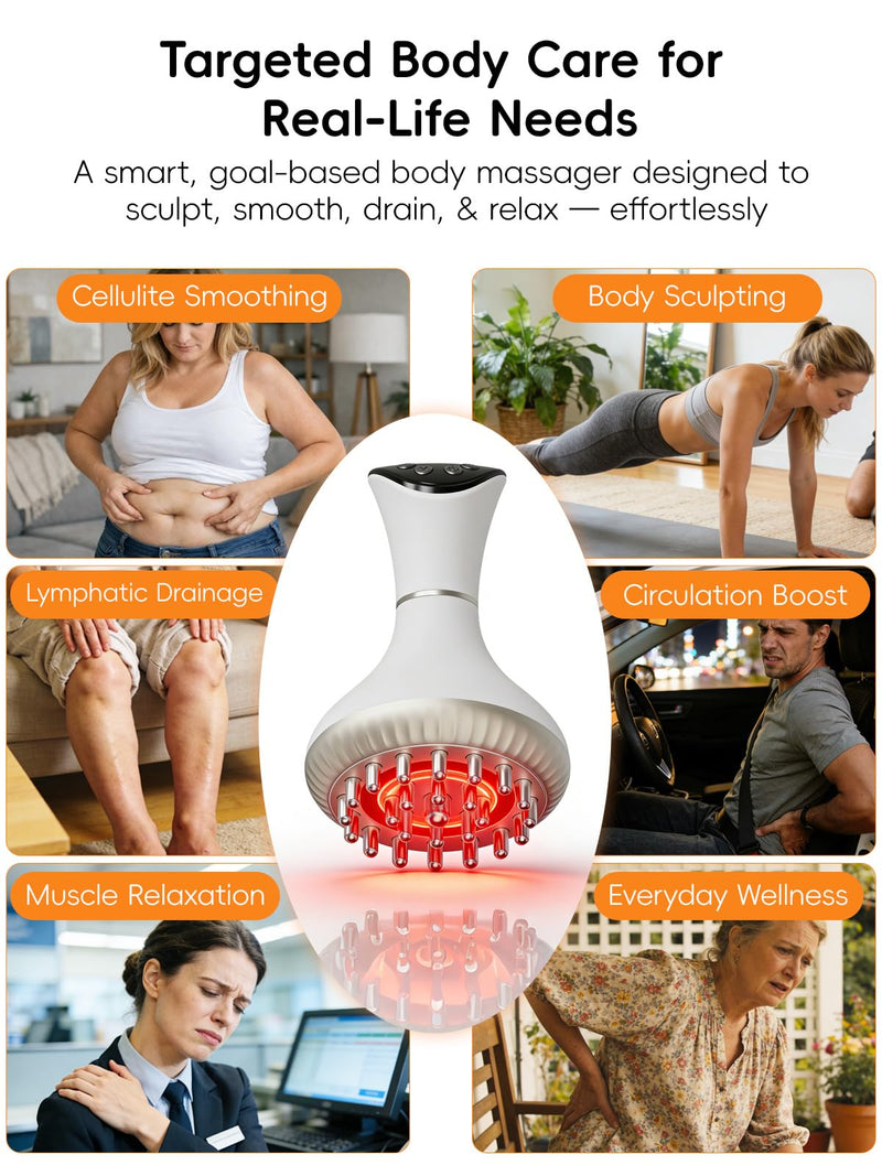 Lymphatic Drainage Massager for Body Sculpting & Cellulite – Body Sculpting Machine & Anti Cellulite Massage Tool for Stretch Marks with 4-Color Light, Pulse, Heat & Vibration for Waist, Legs & Arms