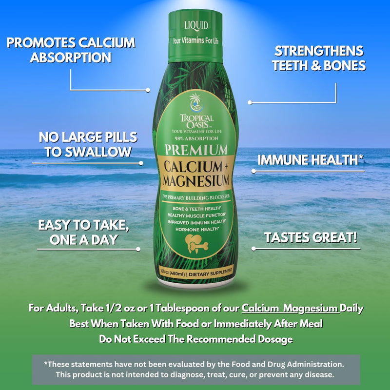 Premium Liquid Calcium Magnesium Supplement | Promotes Strong Bones & Healthy Teeth | Natural Liquid Vitamin w/Calcium, Magnesium Citrate, Boron & Vitamin D3 | 98% Max Absorption | 16oz, 32 Serv