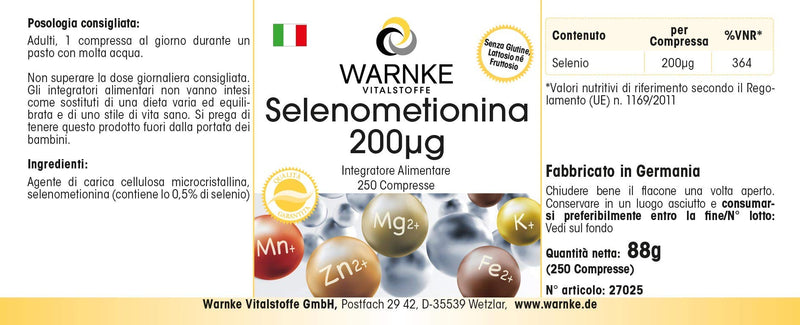 [Australia] - Selenium tablets - 200mcg - Selenomethionine - vegan - 250 tablets | Warnke vital substances - German pharmacy quality 