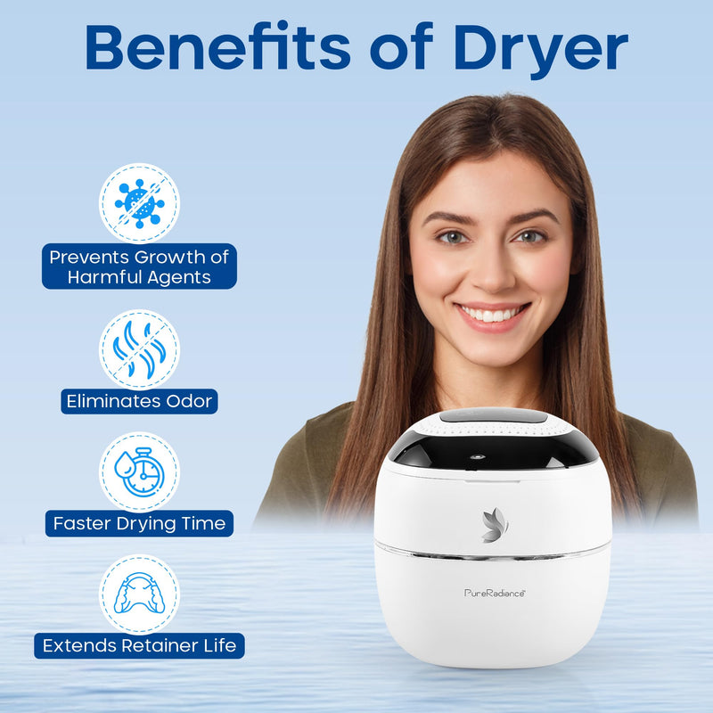 [Australia] - Ultrasonic Retainer Cleaner with Dryer Fan, 45kHz, 3 Cleaning & Drying Modes, 180ml Capacity – Ideal for Retainers, Aligners, Night Guards, Braces, Toothbrushes, & Jewelry (White) White 