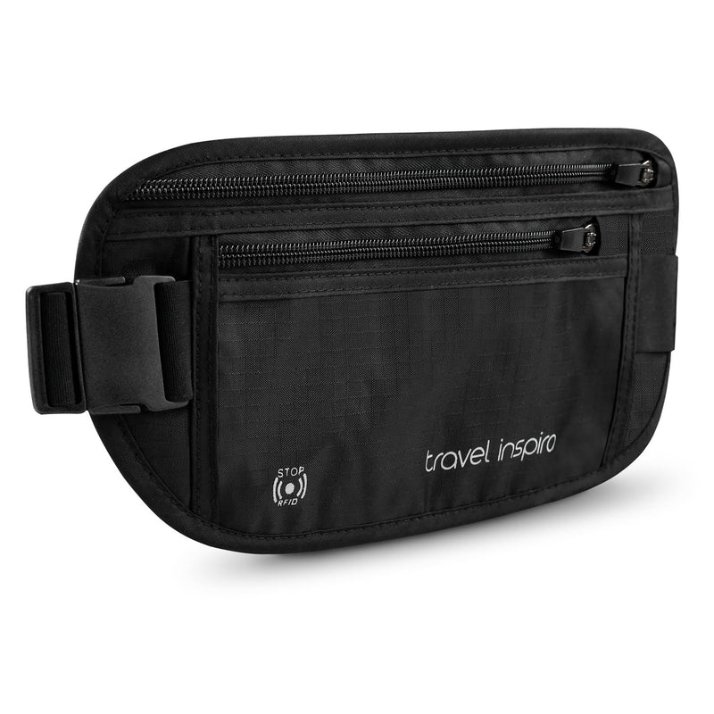 travel inspira Travel Money Belt with Anti-Theft Zipper Upgrade Larger Slim Travel Pouch with RFID Blocking Fabric to
