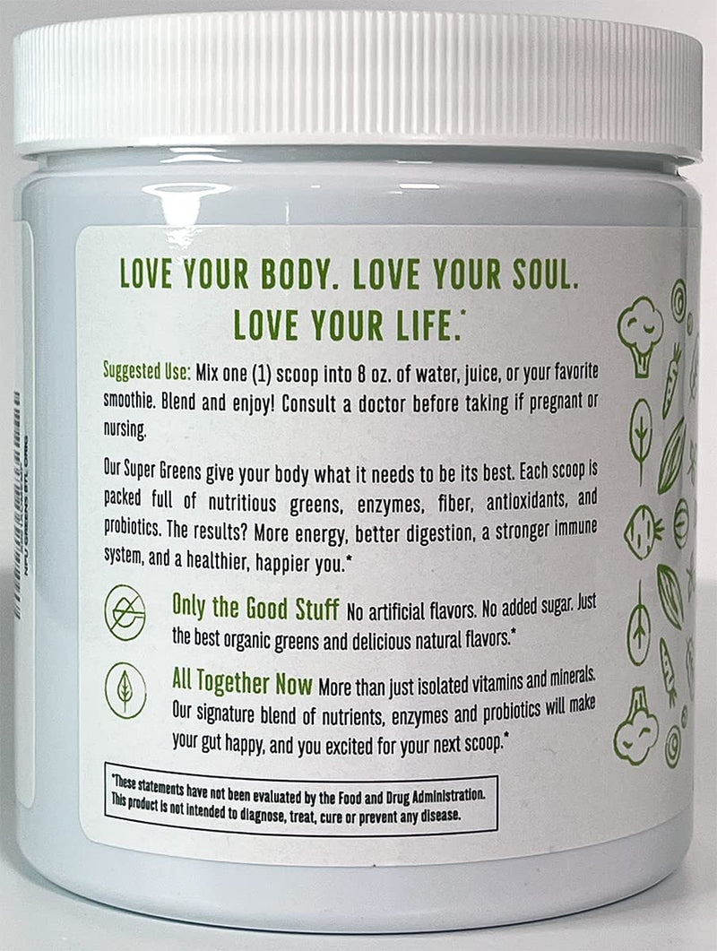 [Australia] - Super Greens Powder Organic Blend: Non-GMO Supplement, includes Spirulina, Alfalfa, Spinach, Probiotics, Fiber and Digestive Enzymes, No Artificial Sweeteners, 30 Servings Jar 8.5 Ounce (Pack of 1) 