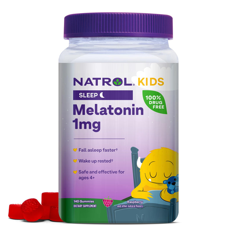 Natrol Kids Melatonin 1mg, Supplement for Restful Sleep, Sleep Gummies for Children, 140 Raspberry-Flavored Melatonin Gummies, 140 Day Supply Berry 140 Count (Pack of 1)