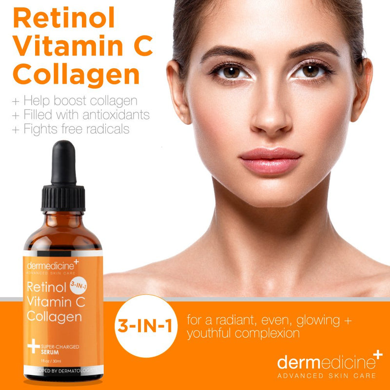 Retinol, Vitamin C and Collagen Face Serum, 1 fl oz | Formulated with glycerin and ceramide NP for a simple daily skincare routine 1 Fl Oz (Pack of 1)