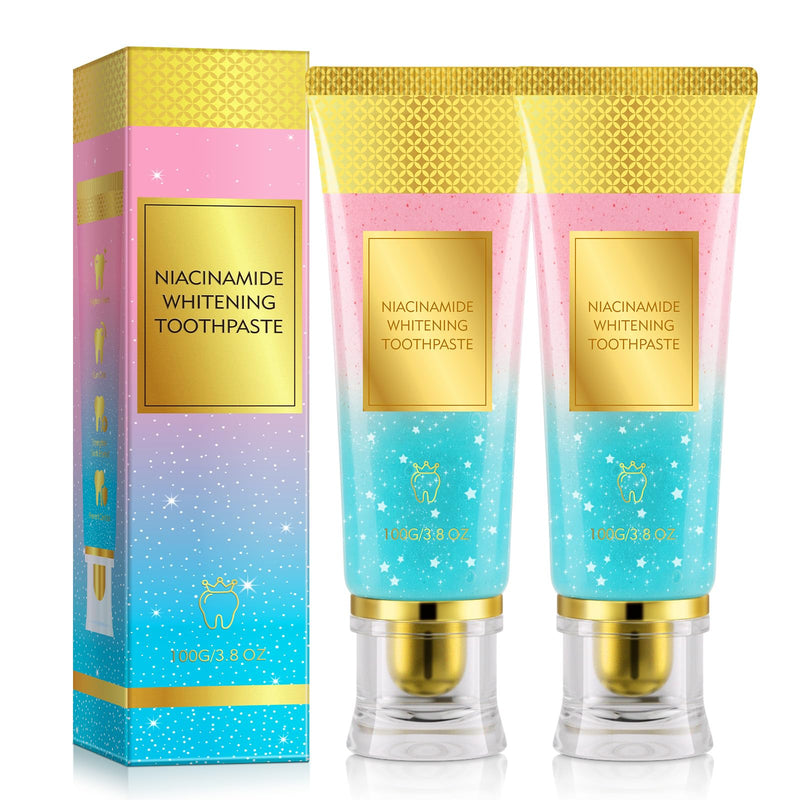 Niacinamide Whitening Toothpaste 100g, 2PCS Teeth Whitening Toothpaste, Protects Tooth Enamel, Fresh Breath, Safe Whitening & Stain Removal 3.8Oz(Mint &Peach Flavor