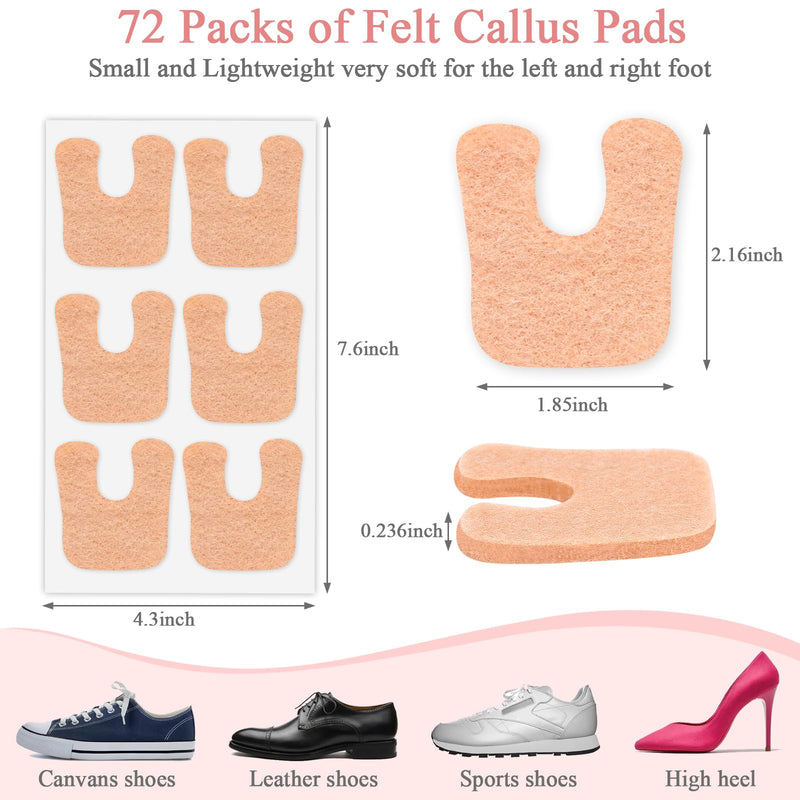 [Australia] - 72 Pcs Callus Pads for Feet Soft Felt Callus Cushions for Bottom of Foot U Shape Metatarsal Pads Pain Relief Adhesive Coin Pads Keep Protecting Calluses from Rubbing on Shoes for Women Men Heel Pads Beige 
