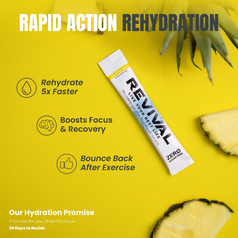 Revival Zero Rehydration Electrolytes Powder - Sugar Free Hydration Sachet Drink with Vitamins C, B1, B3, B5, B12-14 Pack Pineapple Twist 14 Servings (Pack of 1)