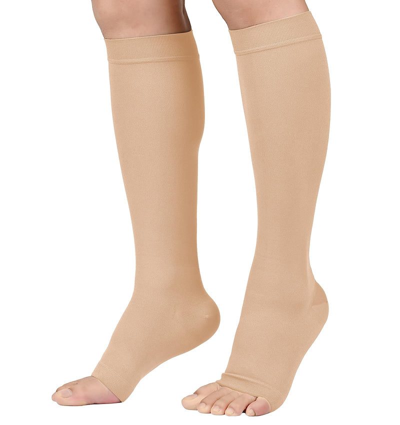 [Australia] - MGANG® Short Length 20-30 mmHg Compression Stocking for Men and Women, Reduced Length, Open Toe, Opaque, Support Hose for Varicose Veins, Edema, DVT, Pregnancy, Beige X-Large Short Length Beige 
