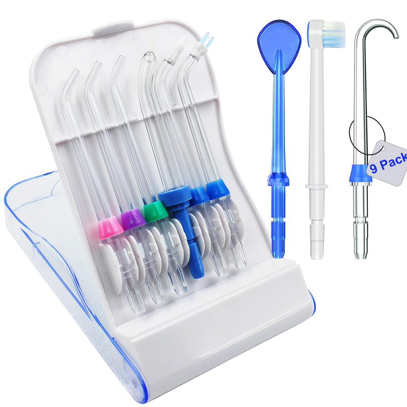 [Australia] - Replacement Tips Compatible with Waterpik Water Flosser, Storage Box and 9 Tips, Compatible with Waterpik Aquarius Water Flosser, White WP-660, WP-580, WF-20, CC-04, WP-662, WP-667CD 