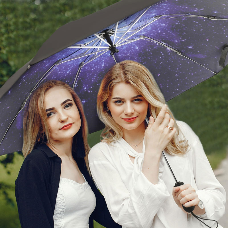 ZDSSM Umbrella Travel Large Windproof Inverted Umbrellas for Rain Portable Automatic Small Compact Reverse Folding Umbrellas for Women Men (Yellow Plaid & Starry Sky)