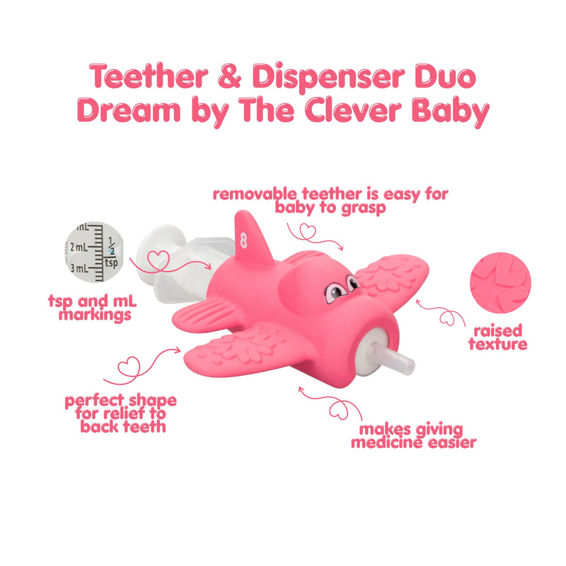 [Australia] - Teether & Dispenser Duo ‚Äì Dream | 2-in-1 Teether + Medicine Dispenser | Soothes Sore Gums and Eases Medicine Time | BPA-Free, Chillable, Easy to Hold (Pink) Dream by The Clever Baby (pink) 