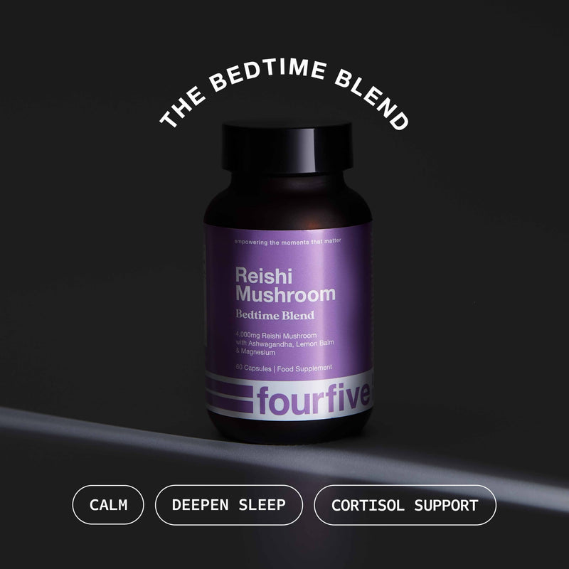 fourfive Reishi Mushroom Supplement (4000mg) Bedtime Blend with Ashwagandha & Magnesium, Calm Busy Minds & Reduce Tiredness and Fatigue - 60 Capsules