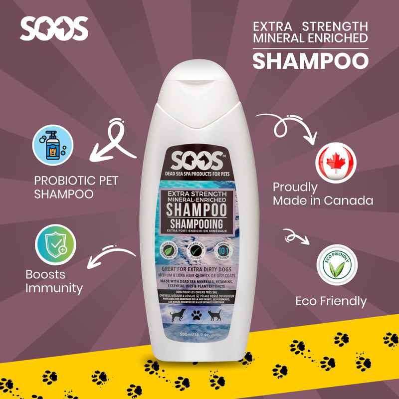 Soos Pet Shampoo Extra Strength Cat and Dog Shampoo Natural Dead Sea Minerals Fast Absorbing - 1x Bottle (500ml) - PawsPlanet Australia