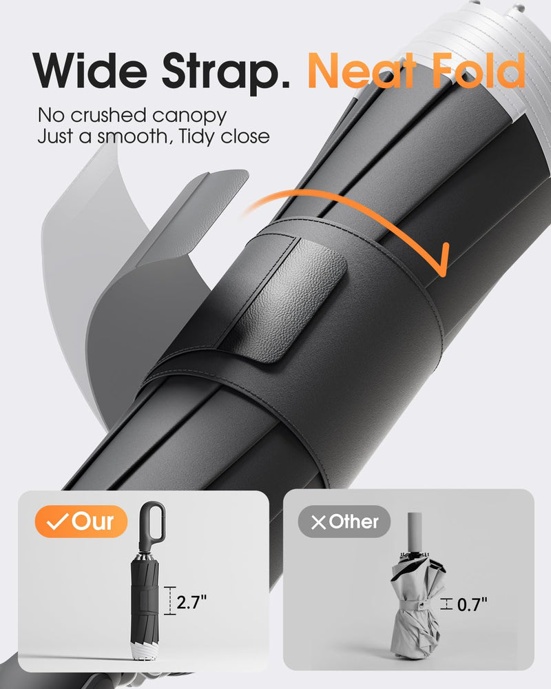 Windproof Reverse Folding Travel Umbrella C Black UV 52 IN