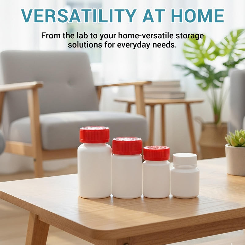 10 Pack 2oz Travel Pill Bottles - White Food Grade Plastic with Screw Caps & Labels, Small Pill Organizer for Pills, Vitamins, Capsules White+red 2oz/60ml