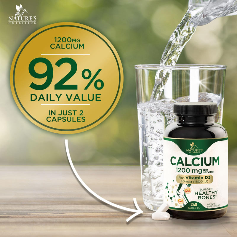 [Australia] - Calcium 1200 mg with Vitamin D3, Calcium Supplement Vitamins, Supports Bone Strength, Teeth & Immune System, Calcium Supplements for Women & Men, Nature's Absorbable Calcium Carbonate - 240 Tablets 240 Count (Pack of 1) 