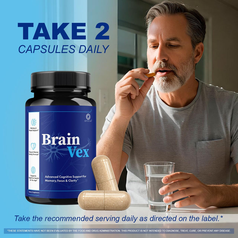 Brain Vex Capsules - BrainVex Pills with All Natural Ingredients, Advanced BrainVex Capsules Overall Health and Wellness Vitamin Supplement Formula for Max Strength, 60 Capsules for 1 Month