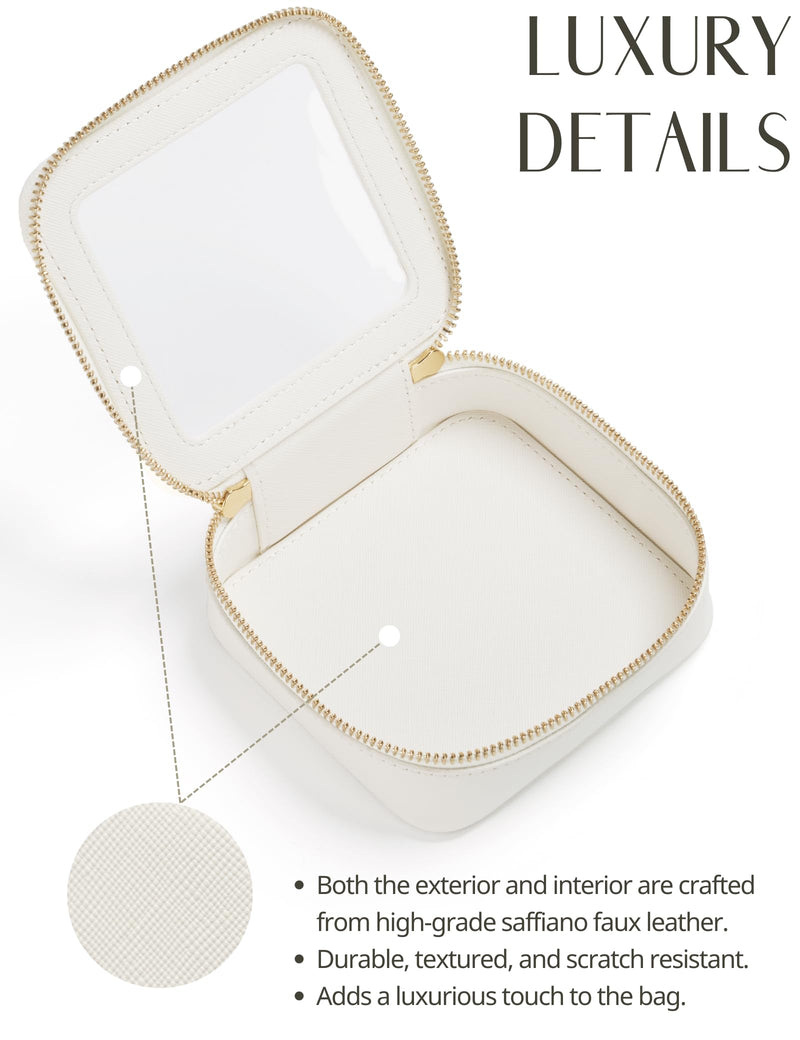 Cosmetic Bag for Purse Mini Clear Makeup Bag Toiletry Case Travel Transparent Cosmetic Bag with Zipper, Portable Make Up Organizer Traveling Compact Car Bag for Essentials, White & Brown