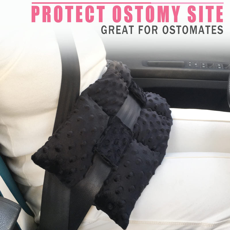 [Australia] - Ostomy Seatbelt Pillow, Stoma Shiled/Guard Cover, Ileostomy Urostomy Bag Pouch, No Squeezing, Ostomate Colon Bladder Cancer Must Have Ostomy Supplies Minky Dot Black 