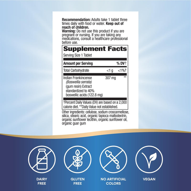 Nature's Way Boswellia Standardized Extract, Supports Joint Mobility*, 307 mg Boswellia serrata Extract per Serving, Frankincense Supplement, Gluten Free & Vegan - 60 Tablets (Packaging May Vary) 60 Count (Pack of 1)