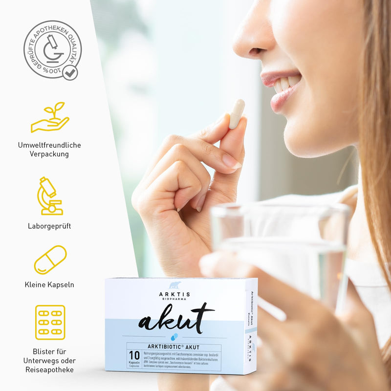 [Australia] - Arktibiotic Akut 10 capsules for acute intestinal flora support | With Saccharomyces boulardii, zinc & 3 lactic acid bacteria cultures 