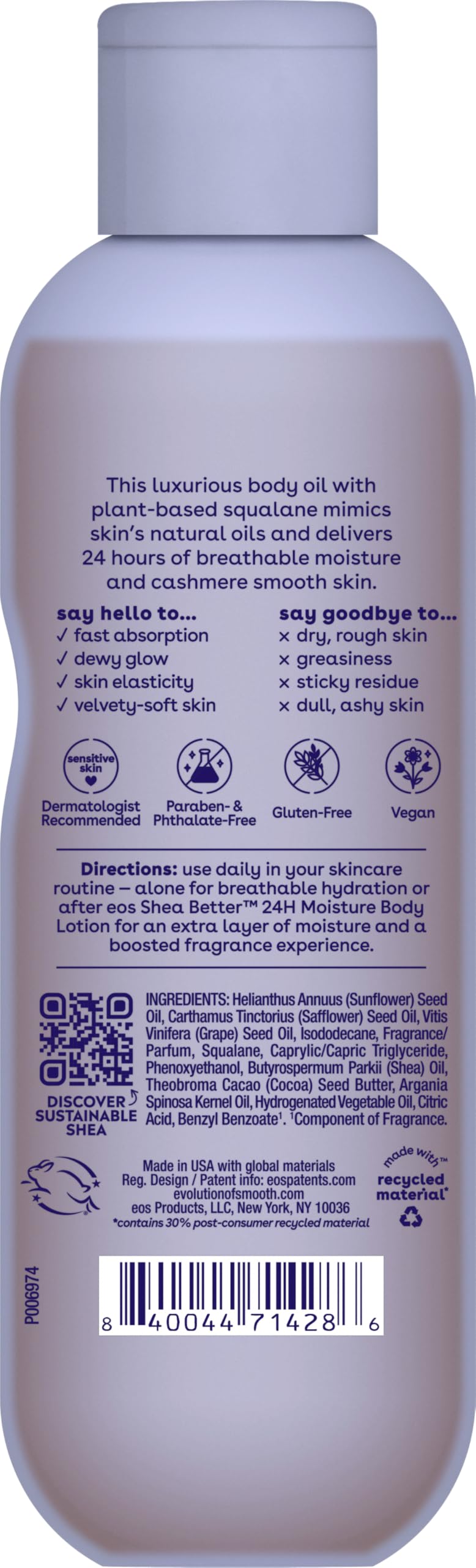 [Australia] - eos Cashmere Shave Oil, Vanilla Cashmere, Soothing Moisturizing, Prevents Irritation and Razor Burn, Bikini Area-Approved, Body Care, 6 fl oz 6 Fl Oz (Pack of 1) 