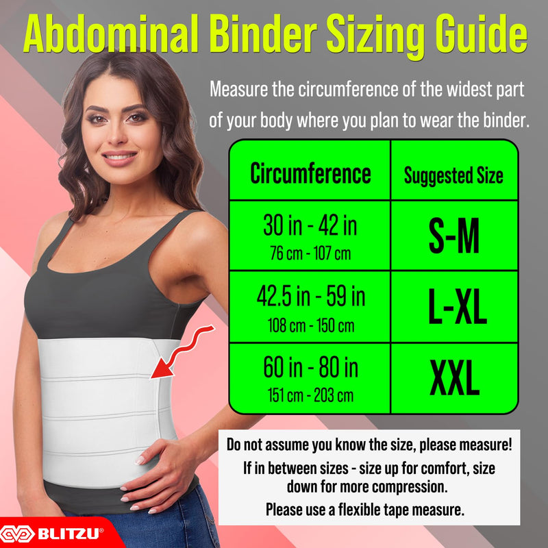 Abdominal Binder for Women & Men Post Surgery Recovery, 12 inch 4 Panel Waist Compression Band, Wrap Support for Bariatric, Belly, Stomach, Postpartum, Hernia, Latex-free. Breathable Fabric S-M S-M: Waist Size 30”-42”