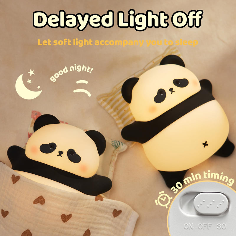 [Australia] - Rechargeable Cute Night Light for Kids Room with Timer, Food Grade Silicone Touch Night Light for Baby Nursery, Dimmable Cute Lamp for Bedrooms, Breastfeeding, Squishy Panda Night Light for Kids 1 Panda Lamp[TAP CONTROL] 