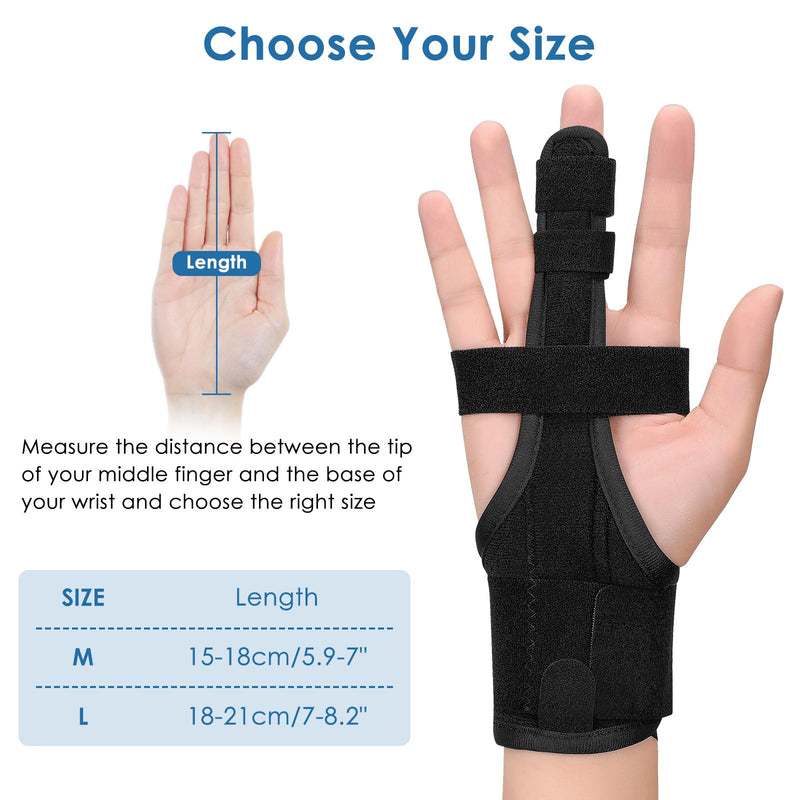 Full Trigger Finger Splint - Hand and Wrist Brace Support for Sprains, Pain Relief, Arthritis, Tendonitis, Fractured Finger - Adjustable Locking Straightener Large