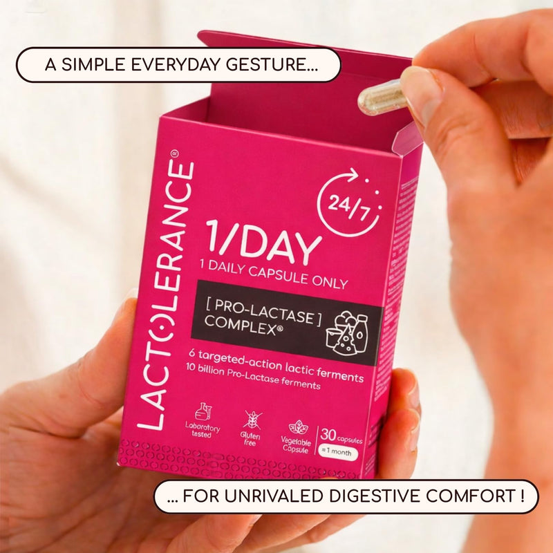 LACTOLERANCE 1/Day | Daily Probiotic for Lactose Intolerance | 10 Billion CFU Lactase Precursor | 24h Dairy Digestion Support | Only 1 Capsule Per Day | 30 Vegetarian Capsules Neutra