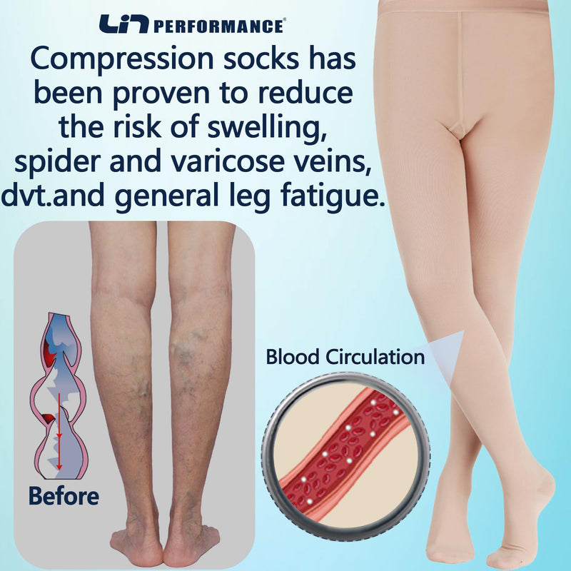 [Australia] - LIN PERFORMANCE 20-30 mmHg Compression Tights for Women Support Pantyhose Varicose Veins X-Large Begie 