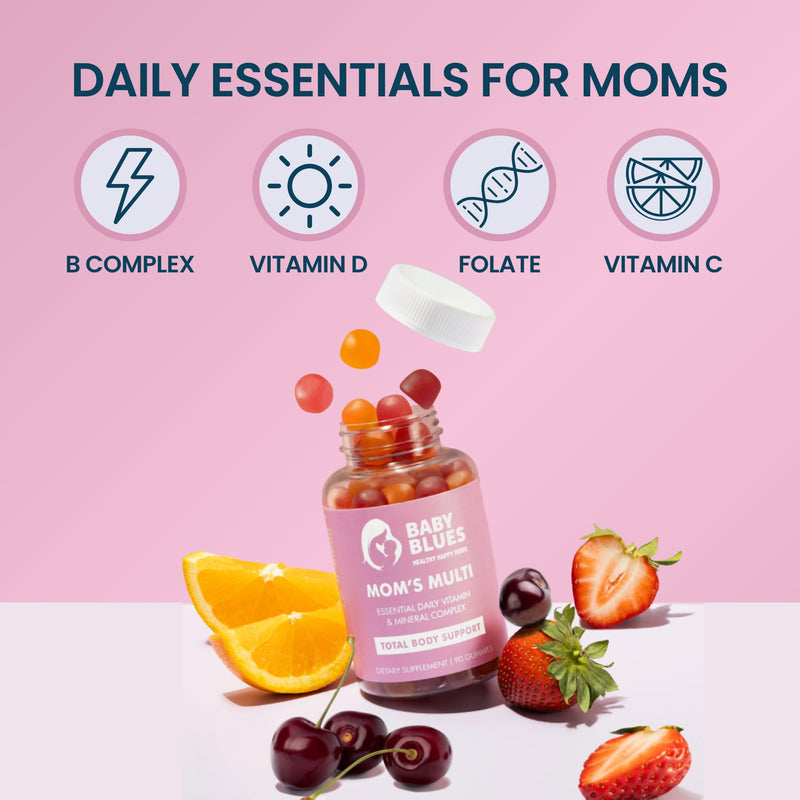 Baby Blues Multivitamin for Women, Daily Gummy Multivitamin for Moms with Biotin, B12, Folate, Vitamin D and Zinc, Hair Skin and Nails, Energy and Immune Support, Iron Free, 90 Count Orange