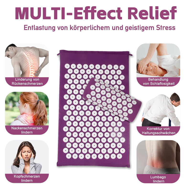 [Australia] - Acupressure mat acupressure set acupressure mat with pillow nail mat flower field mat needle mat/needle stimulation mat needle board yantra mat prana mat acupuncture mat, purple L pruple 