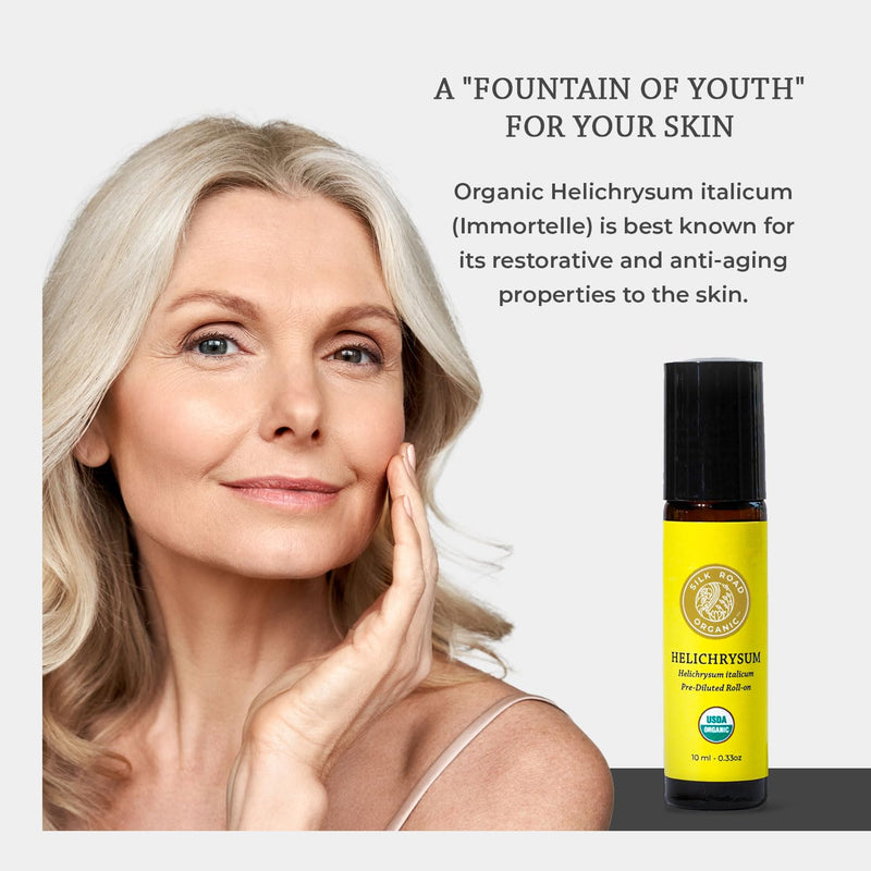 [Australia] - Silk Road Organic Helichrysum Italicum Essential Oil Roll On, 100% Pure USDA Certified Aromatherapy for Skin Vitality & Anti-Aging - 10 ml Roller - Always Pure, Always Organic Helichrysum roll on 