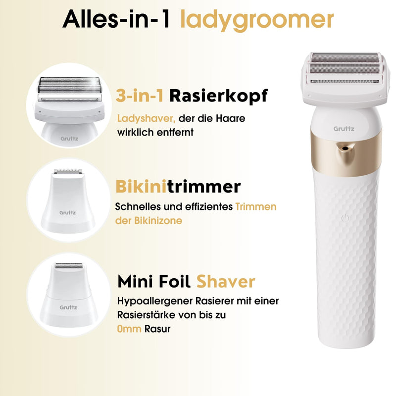 [Australia] - Gruttz - 3 in 1 ladyshave for women - LadyGroomer - Includes travel bag - Trimmer woman - Shaver women 