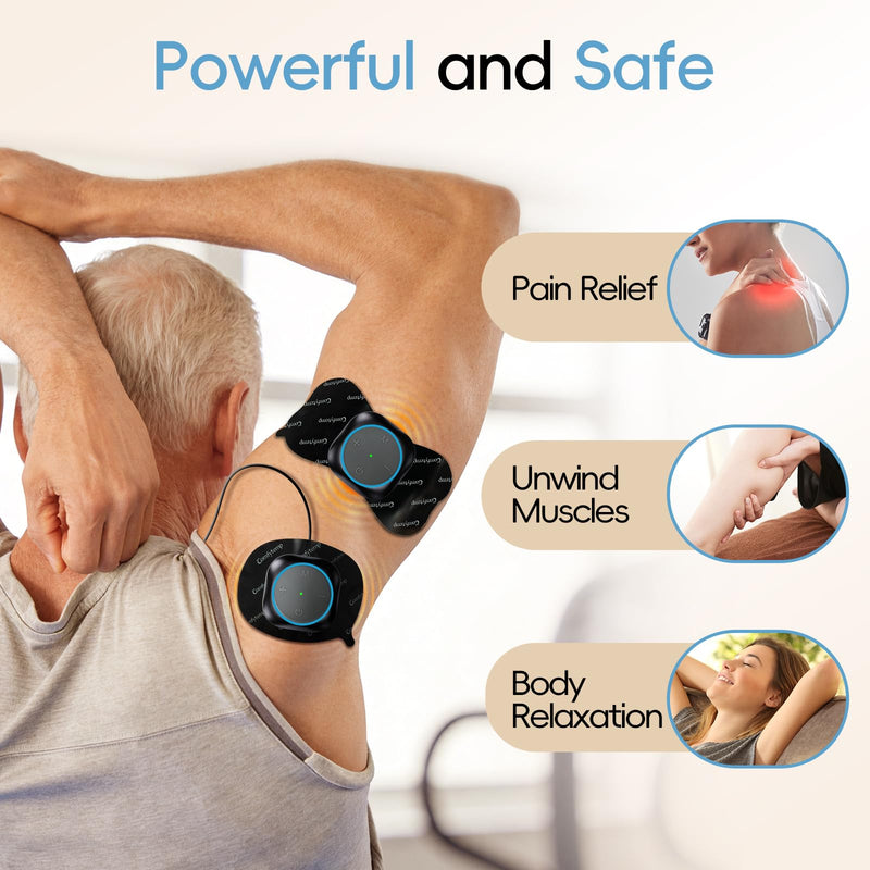 Comfytemp Wireless TENS Unit Muscle Stimulator for Pain Relief with Remote | Portable Rechargeable TENS Machine 2 Sets, 30 Modes, for Back/Neck/Shoulder/Sciatica/Limbs, Gift for Women Men, Carry Case Blue