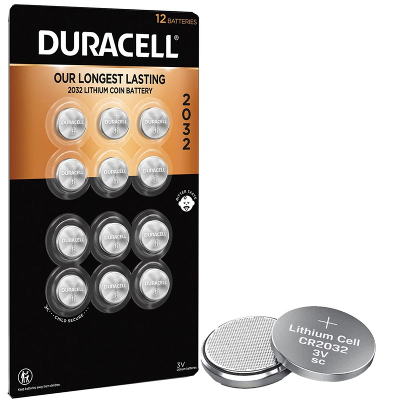 Duracell CR2032 3V Lithium Battery, Child Safety Features, 12 Count Pack, Lithium Coin Battery for Key Fob, Car Remote, Glucose Monitor, CR Lithium 3 Volt Cell (2032 3V) 12 Count (Pack of 1)