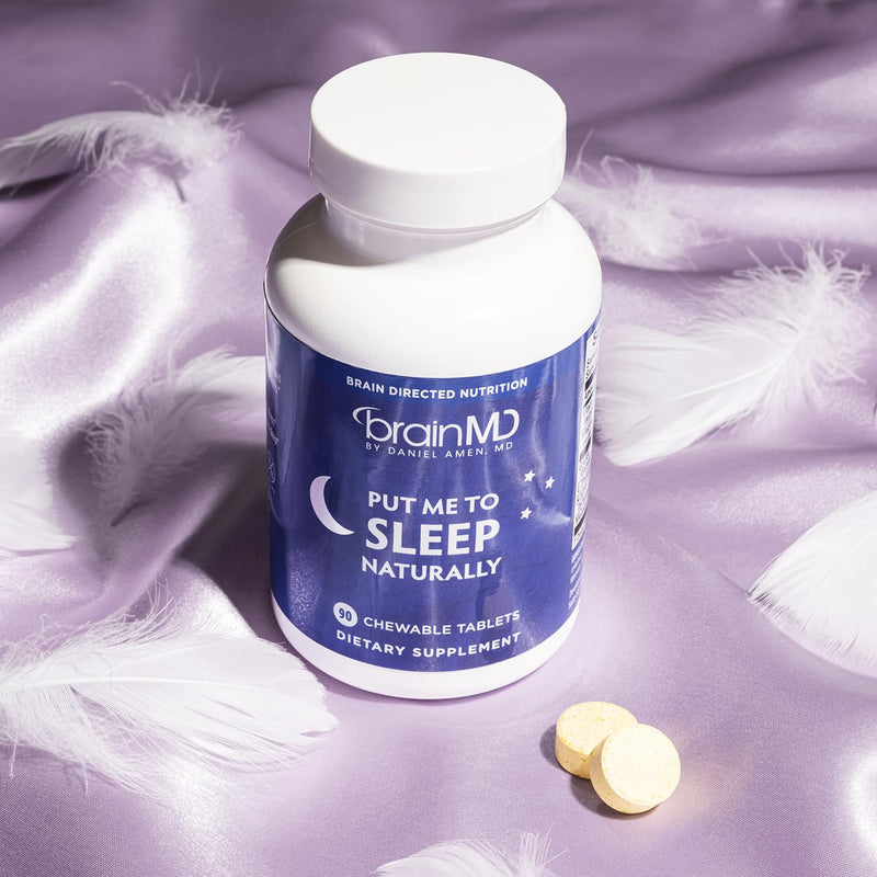 BRAINMD Put Me to Sleep Naturally - 90 Chewable Tablets | Melatonin, L-Theanine, Magnesium, GABA, Vitamin B6 & 5-HTP, Gluten Free, 45 Servings 45 Servings (Pack of 1)