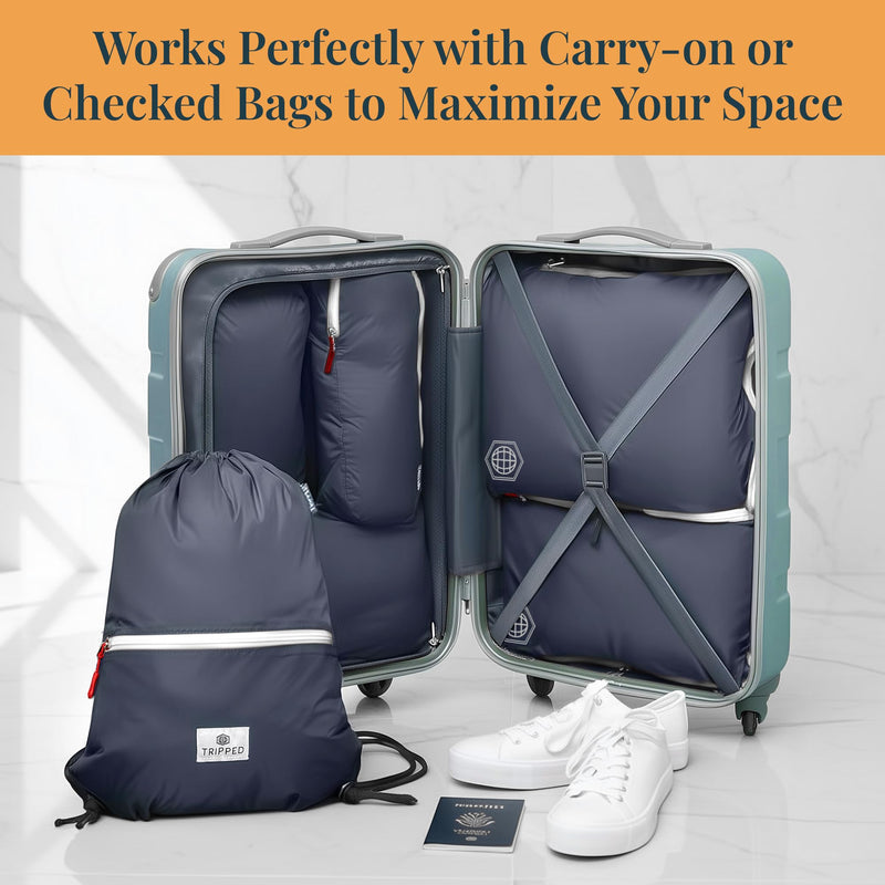 TRIPPED Travel Gear Extra Large Compression Packing Cubes 6-Piece Set Navy Blue