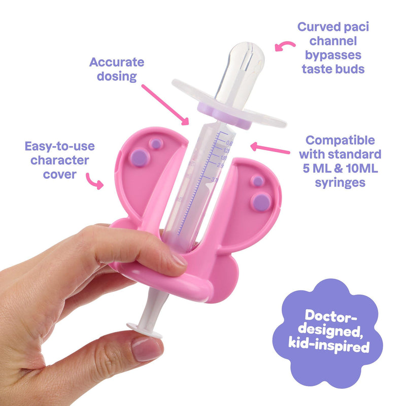[Australia] - Medicine Buddy Medication Dispenser, Butterfly - Liquid Syringe for Newborns, Infants, Babies & Toddlers - Baby Medicine Kit with Pacifier Attachment for Accurate Dosing Pink Butterfly 
