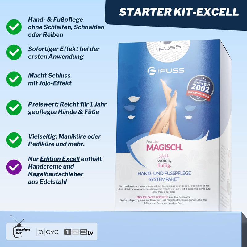 [Australia] - Mr. Fuss® Starter Kit 7-piece Edition Excell callus remover system package for gentle removal, including for manicures 