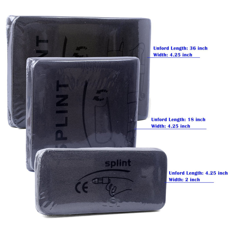 Splints: 3-Size Pack Made for Finger Neck, Leg, Knee, Foot, Wrist, Hand, Arm Injuries with a Handbag (Grey) Grey