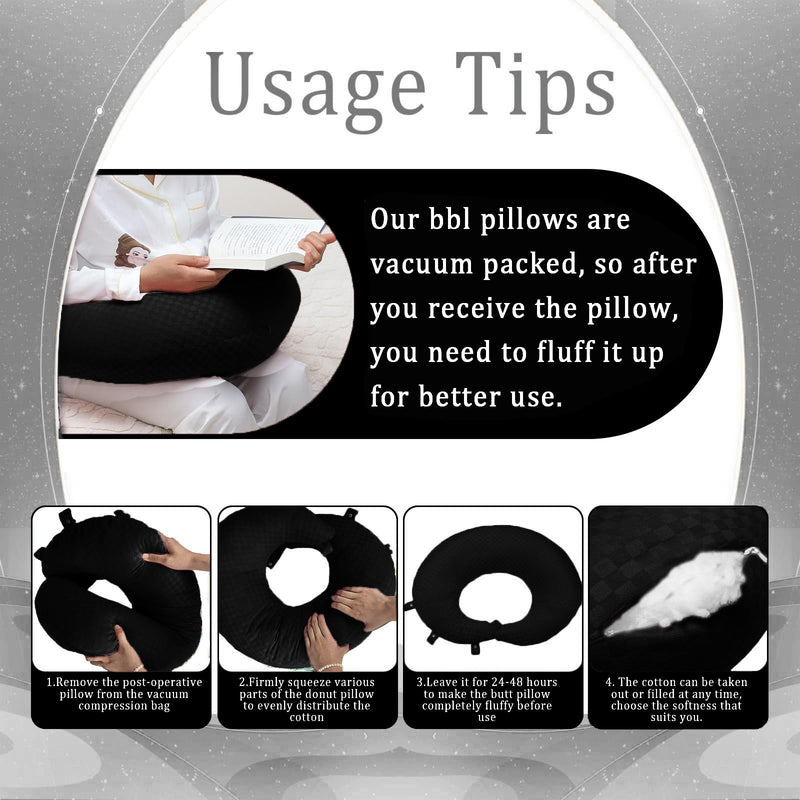[Australia] - BBL Pillow After Surgery for Butt to Sleep, Brazilian Butt Lift Recovery Post Surgery Pillow for Sitting Sleeping Driving, Donut Pillow for Woman Lumbar Back Cushion Seat (Black) Black 